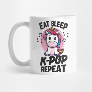 Eat Sleep KPop Repeat Kawaii Unicorn Korean Merchandise Mug